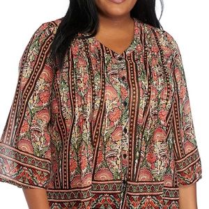 New directions Scarf  Button Front Woven top NWT